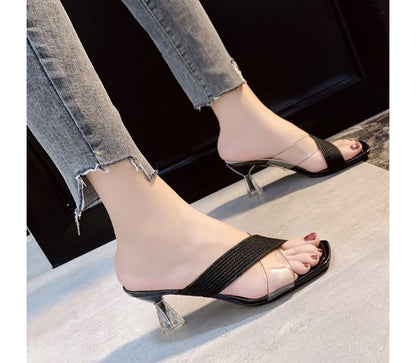 PVC Panel Chunky-Heel Slide Sandals