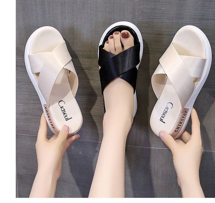 Crisscross Platform Slide Sandals