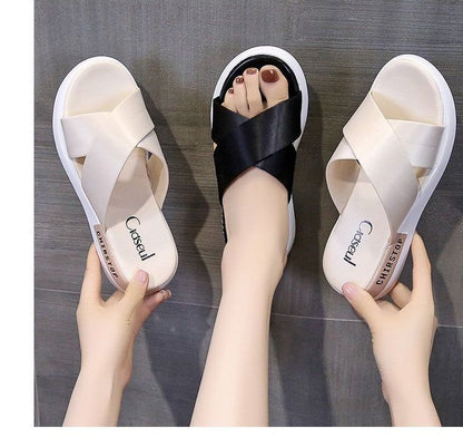 Crisscross Platform Slide Sandals