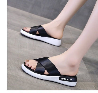 Crisscross Platform Slide Sandals
