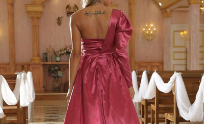 Slit One-Shoulder A-Line Gown Evening