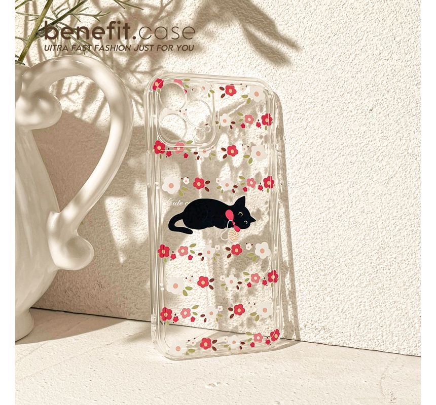 Cat Flower Transparent Phone Case