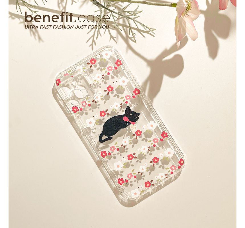 Cat Flower Transparent Phone Case