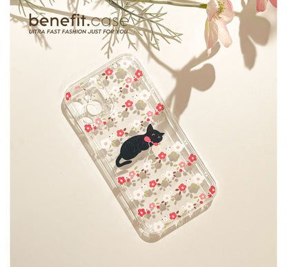 Cat Flower Transparent Phone Case
