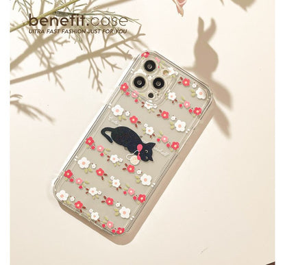 Cat Flower Transparent Phone Case