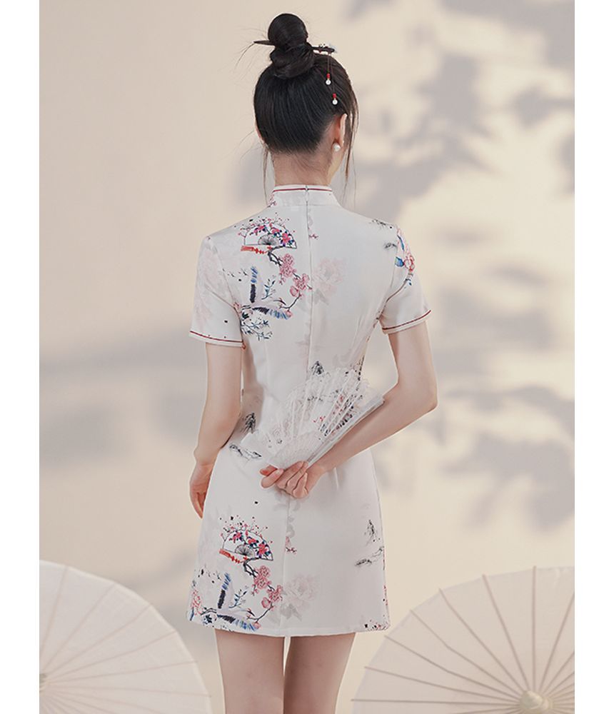 Short-Sleeve Print Mini Qipao