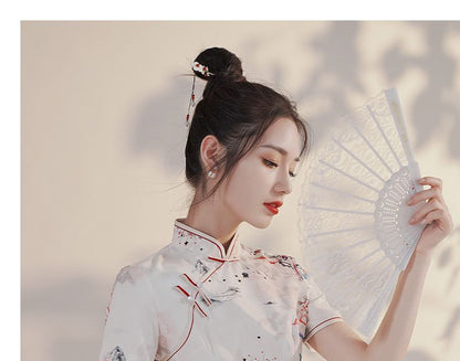 Short-Sleeve Print Mini Qipao