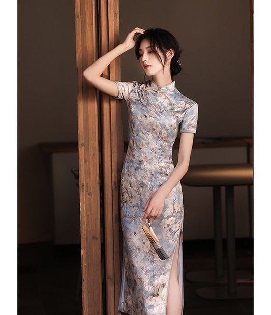 Floral Slit Midi Qipao