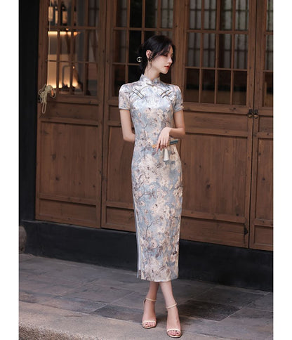 Floral Slit Midi Qipao