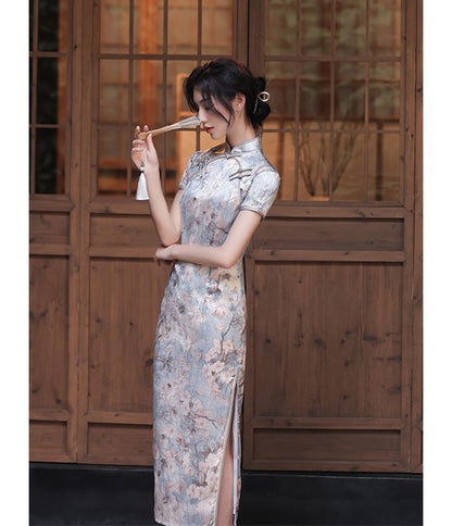 Floral Slit Midi Qipao