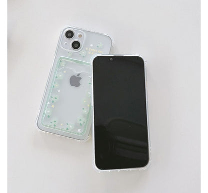 Flower / Heart Print Card Holder Transparent Phone Case