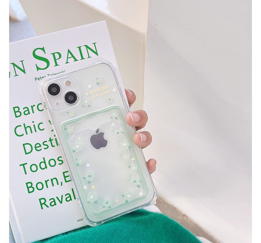 Flower / Heart Print Card Holder Transparent Phone Case
