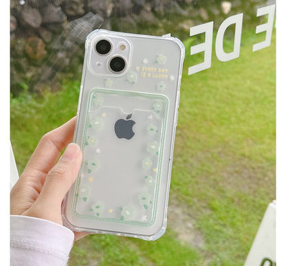 Flower / Heart Print Card Holder Transparent Phone Case