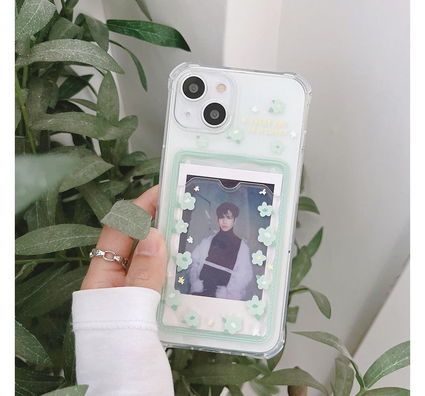 Flower / Heart Print Card Holder Transparent Phone Case