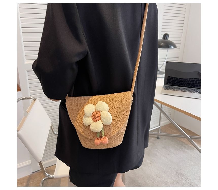 Flower Woven Crossbody Bag