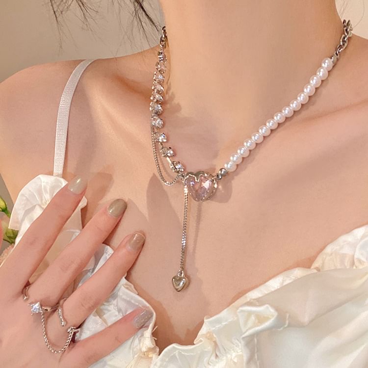 Rhinestone Faux Pearl Alloy Necklace