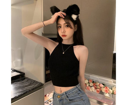 Halter Knit Crop Tank Top