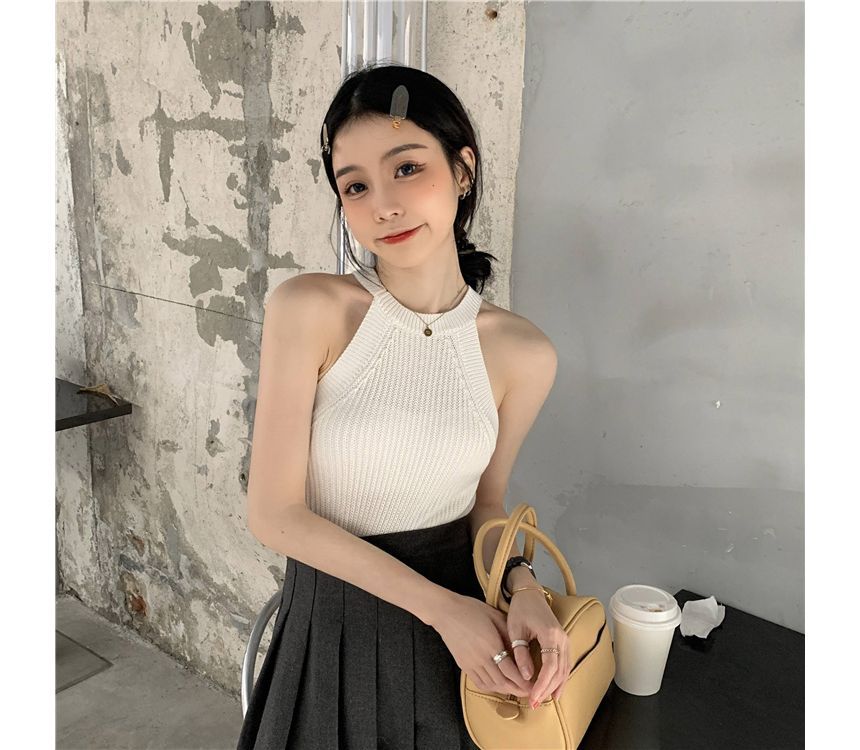 Halter Knit Crop Tank Top