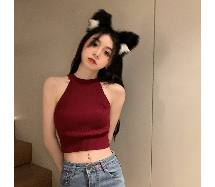 Halter Knit Crop Tank Top