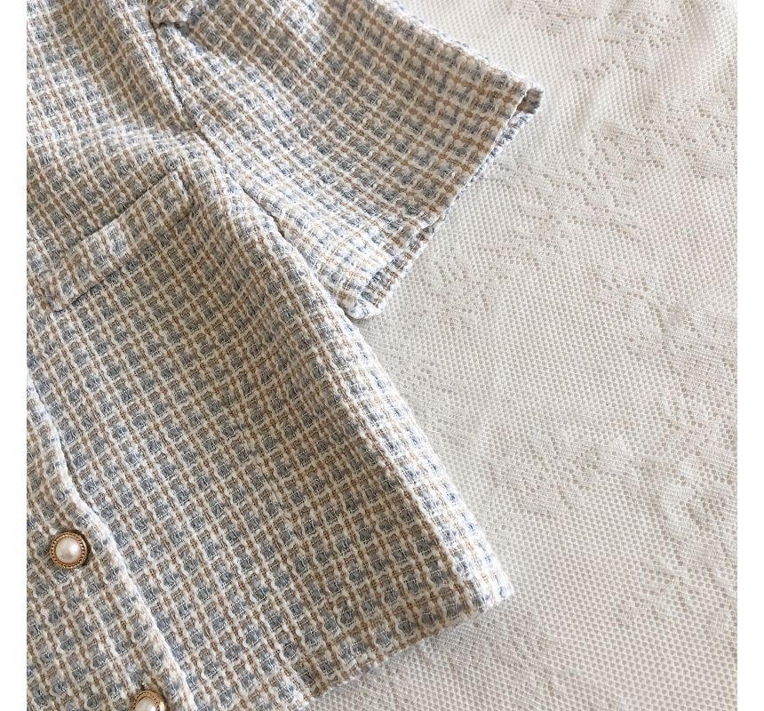 Short-Sleeve Tweed Crop Shirt