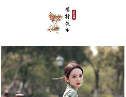 Short-Sleeve Floral Print Slit Qipao