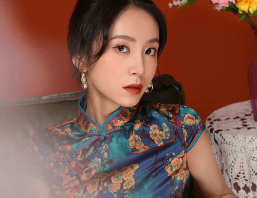 Cap-Sleeve Floral Print Midi Qipao