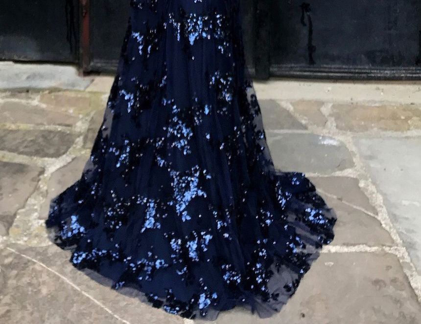 Evening Spaghetti-Strap Gown Mermaid Glitter