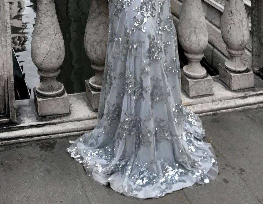 Evening Spaghetti-Strap Gown Mermaid Glitter