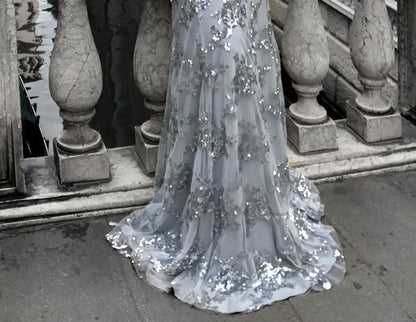 Evening Spaghetti-Strap Gown Mermaid Glitter