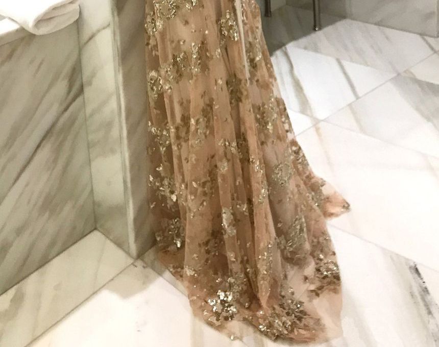 Evening Spaghetti-Strap Gown Mermaid Glitter