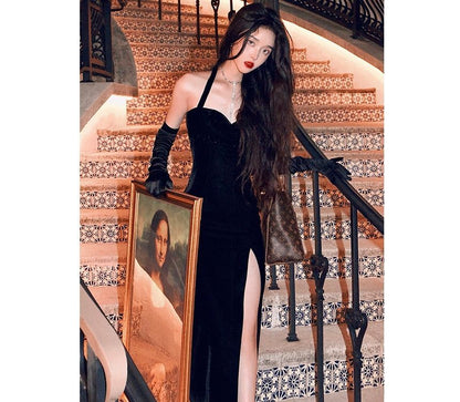 Spaghetti Strap Slit Midi Party Dress