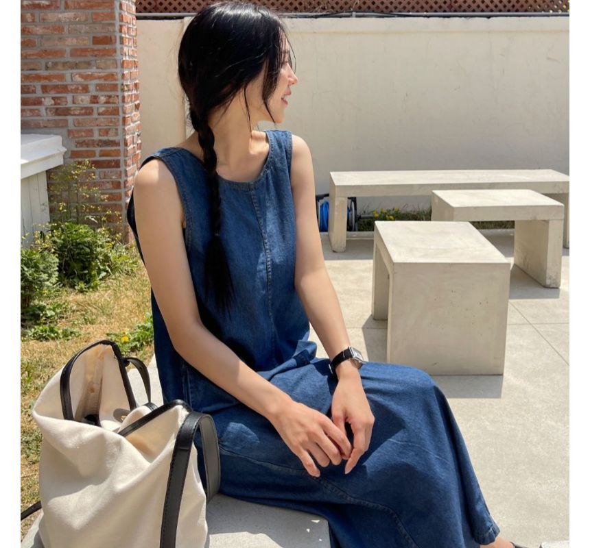 Sleeveless Denim Midi Dress