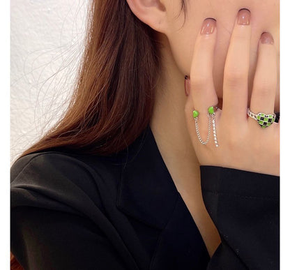 Heart Checker Chained Double Open Ring