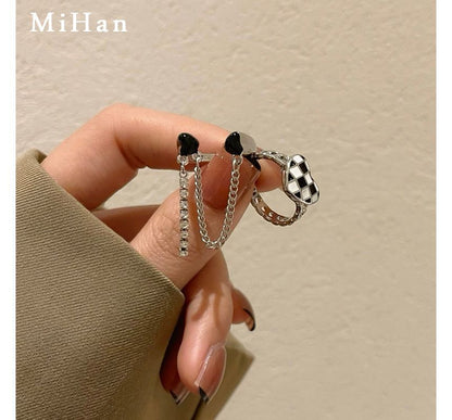 Heart Checker Chained Double Open Ring