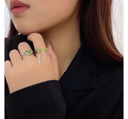 Heart Checker Chained Double Open Ring