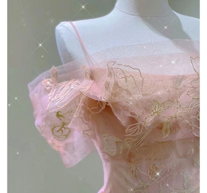 Gown Evening Cold-Shoulder Floral A-Line Print