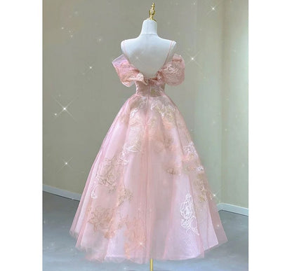 Cold-Shoulder Floral Print A-Line Evening Gown