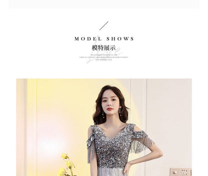 Cold Shoulder Sequin Maxi Prom Dress