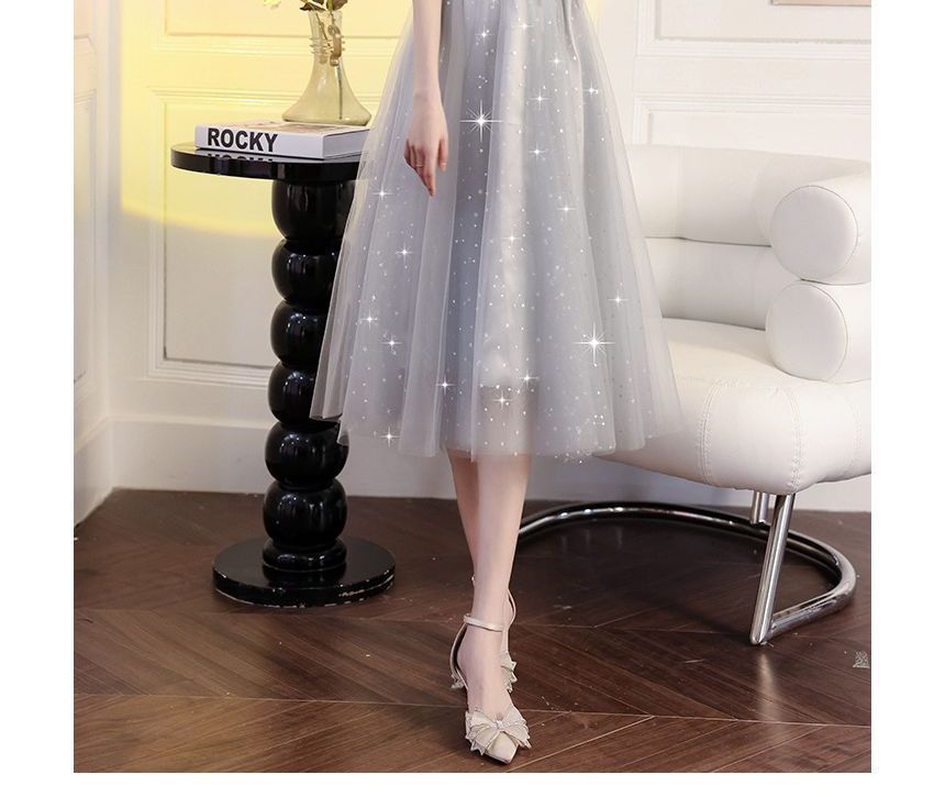 Cold Shoulder Sequin Maxi Prom Dress