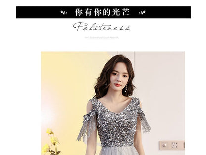 Cold Shoulder Sequin Maxi Prom Dress