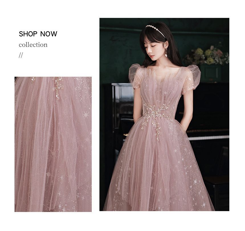 Short-Sleeve Embellished Maxi Prom Dress (Various Designs)