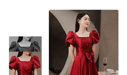 Puff-Sleeve Embellished Bow A-Line Prom Dress (Various Designs)
