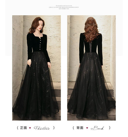 Long-Sleeve Sequin A-Line Evening Gown