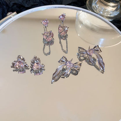 Bow / Heart Rhinestone Alloy Earring (various designs)