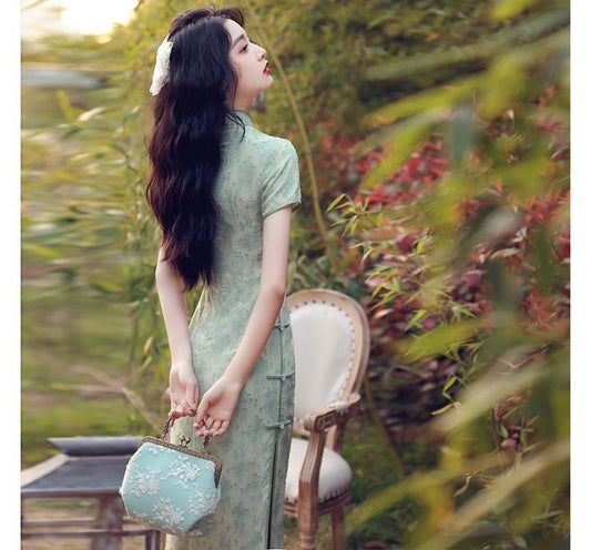 Short-Sleeve Midi Qipao