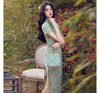 Short-Sleeve Midi Qipao