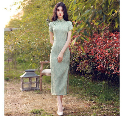 Short-Sleeve Midi Qipao