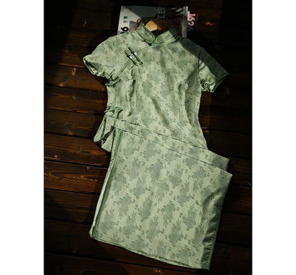 Short-Sleeve Floral Qipao