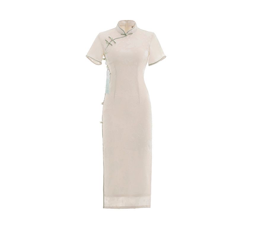 Short-Sleeve Chiffon Midi Qipao