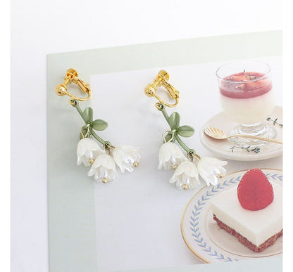 Flower Faux Pearl Alloy Fringed Earring